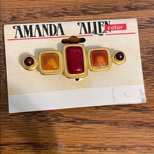 Vintage Amanda Allen Gold and Red Brooch